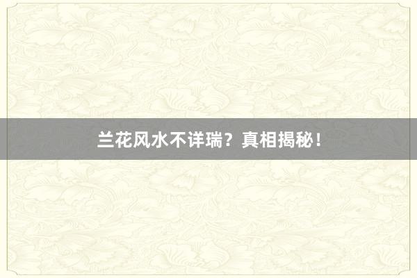 兰花风水不详瑞？真相揭秘！